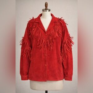 **SOLD Vintage Courtney Rhodes Red Suede Fringe Jacket – Size S – Western